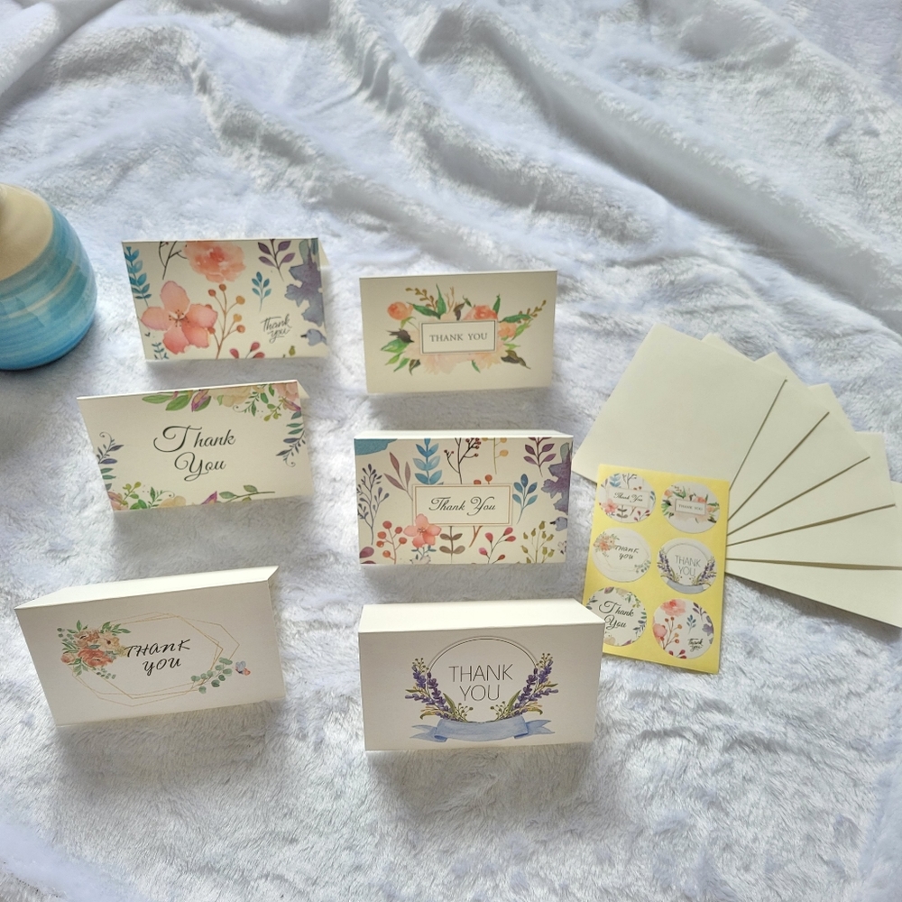 6 Designs Thank You Cards with Envelopes & Sticker